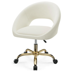 Vanity Chair with Wheels, Golden Titanium-Plated Home Office Chair 300LBS, Modern Velvet Swivel Makeup Chair 360°