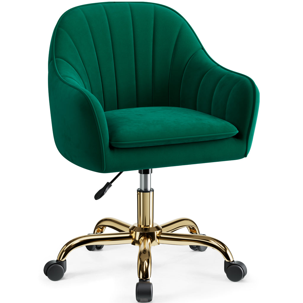 Vanity Chair with Wheels, Comfy Home Office Desk Chairs Adjustable Modern Velvet Makeup Vanity Chairs for Bedroom Living Room