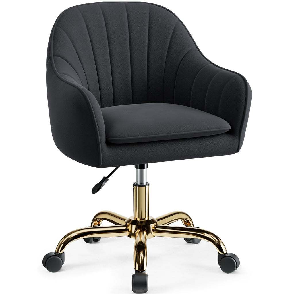 Vanity Chair with Wheels, Comfy Home Office Desk Chairs Adjustable Modern Velvet Makeup Vanity Chairs for Bedroom Living Room