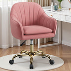 Vanity Chair with Wheels, Comfy Home Office Desk Chairs Adjustable Modern Velvet Makeup Vanity Chairs for Bedroom Living Room