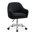 Home Office Desk Chair, Vanity Chair with Wheels, Adjustable Modern Velvet Makeup Chairs for Bedroom Living Room-Black (Silver Base)