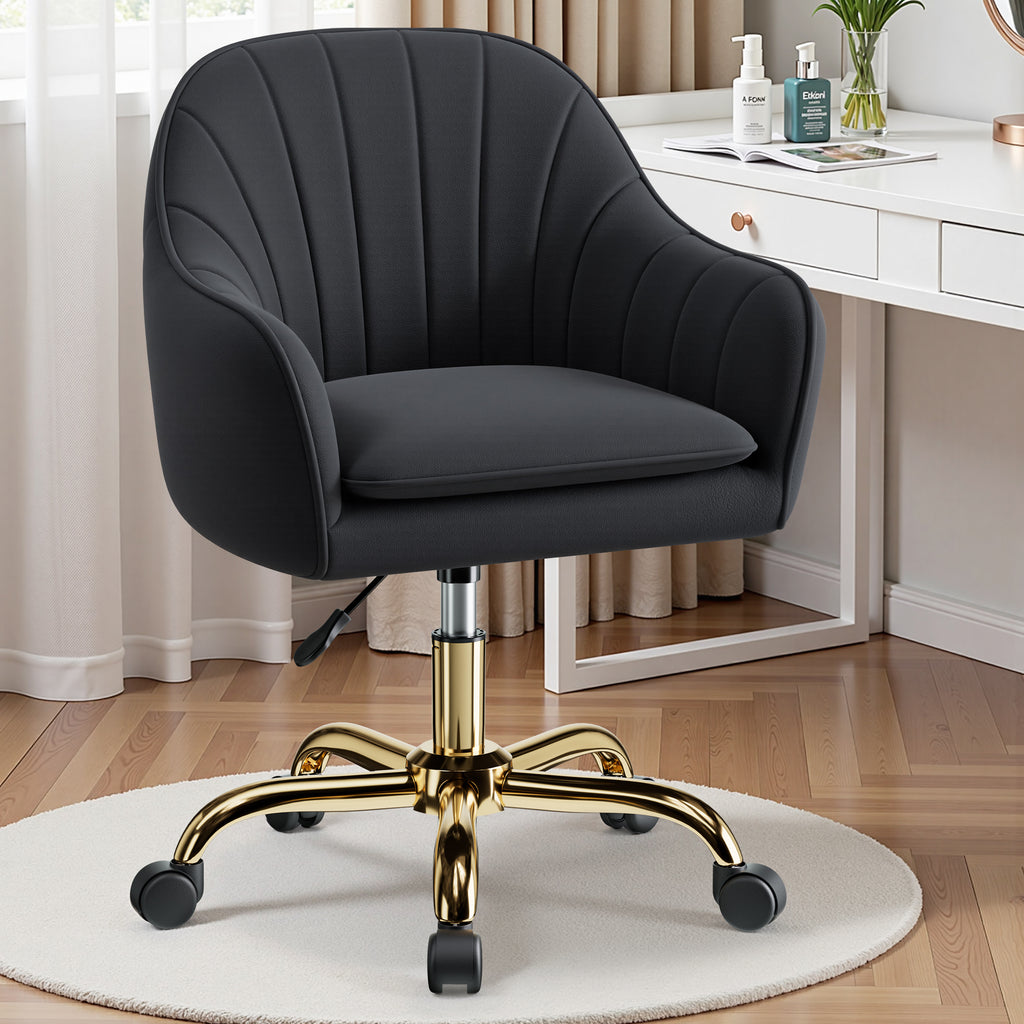 Vanity Chair with Wheels, Comfy Home Office Desk Chairs Adjustable Modern Velvet Makeup Vanity Chairs for Bedroom Living Room