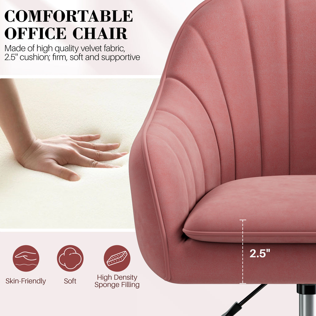 Vanity Chair with Wheels, Comfy Home Office Desk Chairs Adjustable Modern Velvet Makeup Vanity Chairs for Bedroom Living Room