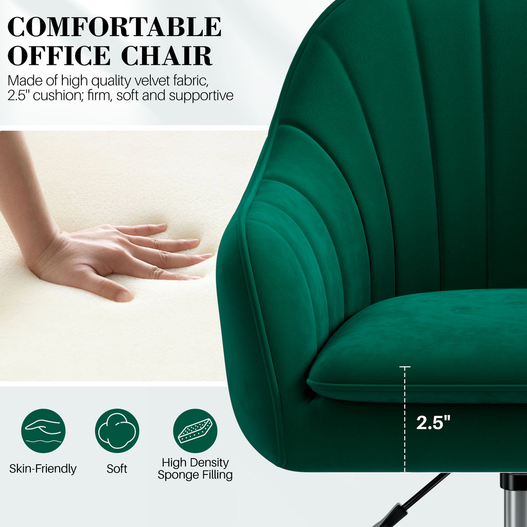 Vanity Chair with Wheels, Comfy Home Office Desk Chairs Adjustable Modern Velvet Makeup Vanity Chairs for Bedroom Living Room
