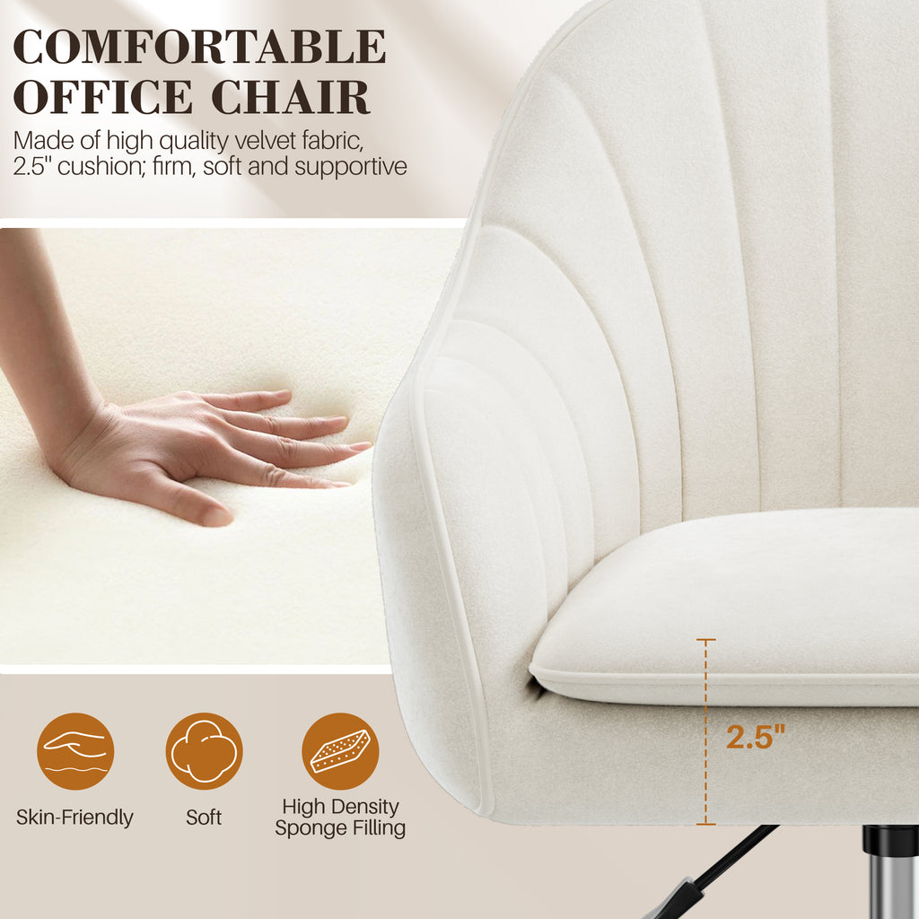 Vanity Chair with Wheels, Comfy Home Office Desk Chairs Adjustable Modern Velvet Makeup Vanity Chairs for Bedroom Living Room