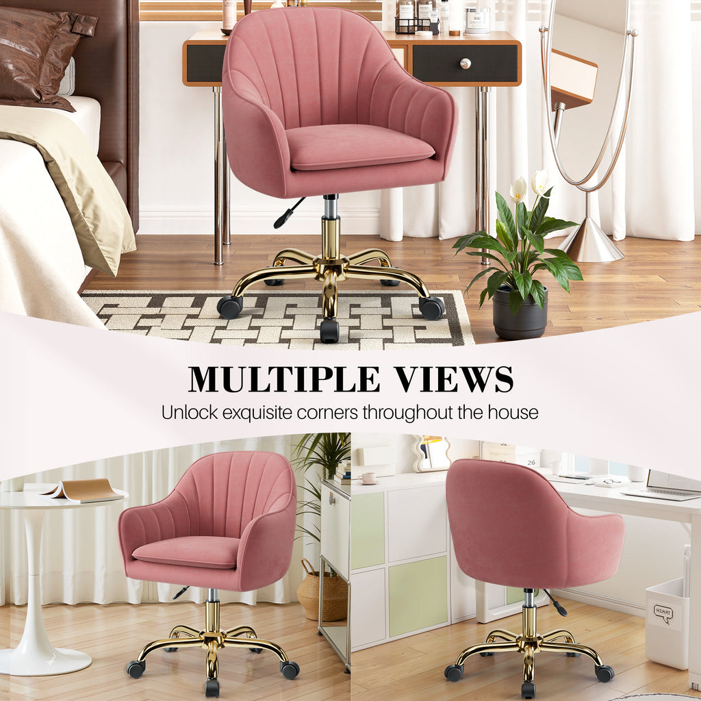 Vanity Chair with Wheels, Comfy Home Office Desk Chairs Adjustable Modern Velvet Makeup Vanity Chairs for Bedroom Living Room
