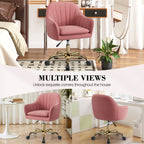Vanity Chair with Wheels, Comfy Home Office Desk Chairs Adjustable Modern Velvet Makeup Vanity Chairs for Bedroom Living Room