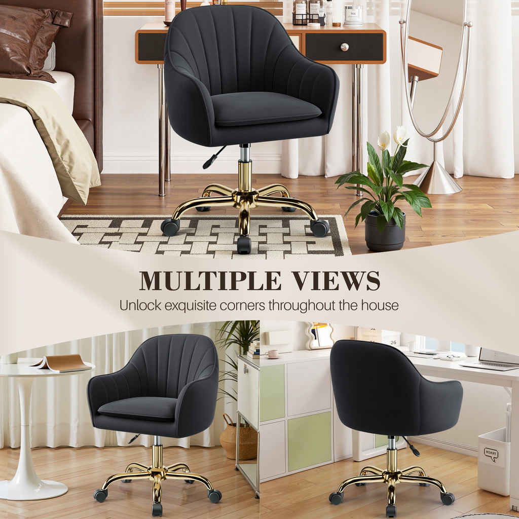 Vanity Chair with Wheels, Comfy Home Office Desk Chairs Adjustable Modern Velvet Makeup Vanity Chairs for Bedroom Living Room