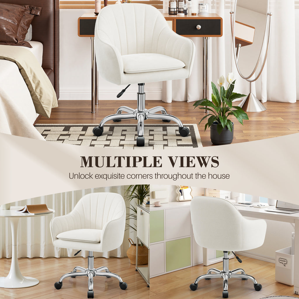 Vanity Chair with Wheels, Comfy Home Office Desk Chairs Adjustable Modern Velvet Makeup Vanity Chairs for Bedroom Living Room