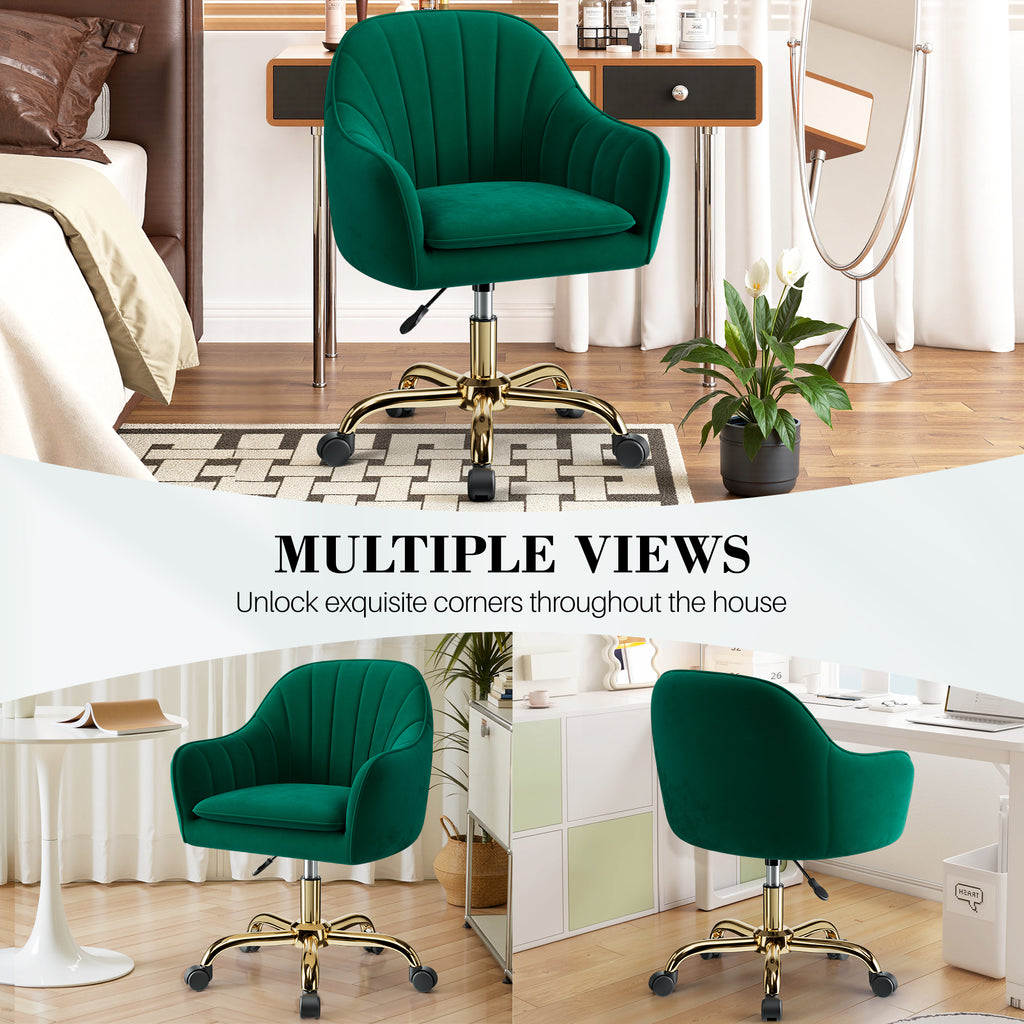 Vanity Chair with Wheels, Comfy Home Office Desk Chairs Adjustable Modern Velvet Makeup Vanity Chairs for Bedroom Living Room