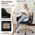 Vanity Chair with Wheels, Comfy Home Office Desk Chairs Adjustable Modern Velvet Makeup Vanity Chairs for Bedroom Living Room