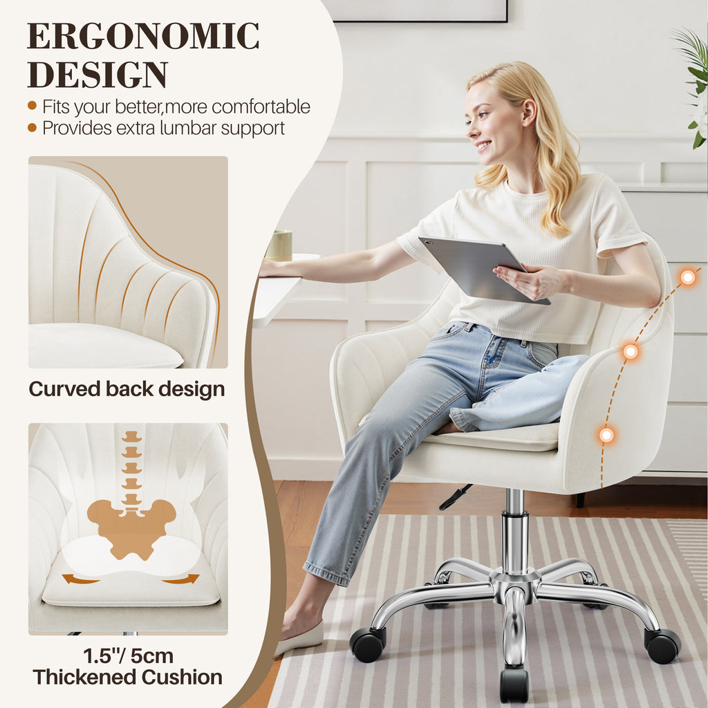 Vanity Chair with Wheels, Comfy Home Office Desk Chairs Adjustable Modern Velvet Makeup Vanity Chairs for Bedroom Living Room