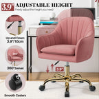 Vanity Chair with Wheels, Comfy Home Office Desk Chairs Adjustable Modern Velvet Makeup Vanity Chairs for Bedroom Living Room