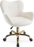 Vanity Chair with Wheels, Cute Home Office Desk Chairs Adjustable Height for Living Bedroom, Small Modern Fluffy Velvet Makeup Chair with Back for Girls