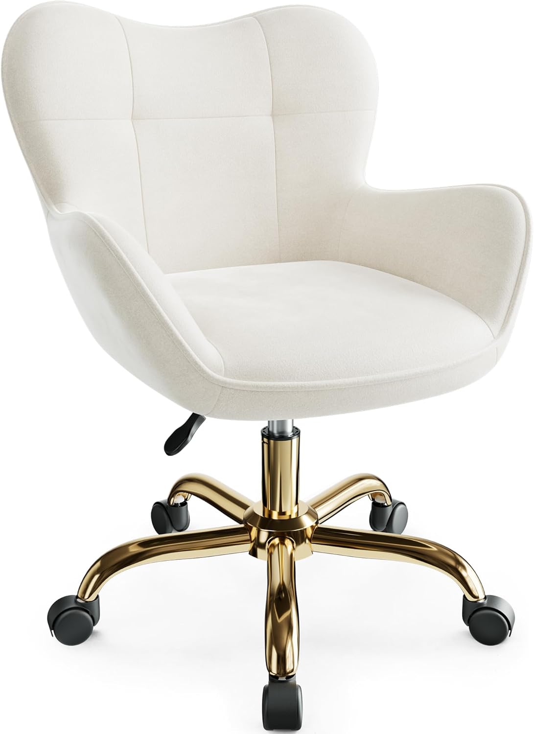 Vanity Chair with Wheels, Cute Home Office Desk Chairs Adjustable Height for Living Bedroom, Small Modern Fluffy Velvet Makeup Chair with Back for Girls