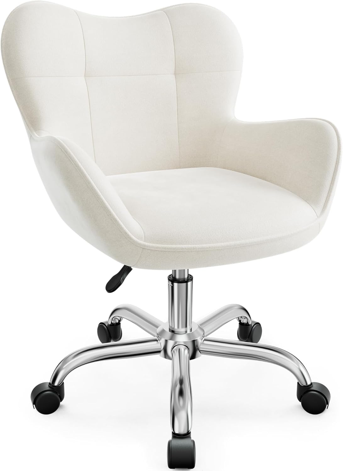 Vanity Chair with Wheels, Cute Home Office Desk Chairs Adjustable Height for Living Bedroom, Small Modern Fluffy Velvet Makeup Chair with Back for Girls