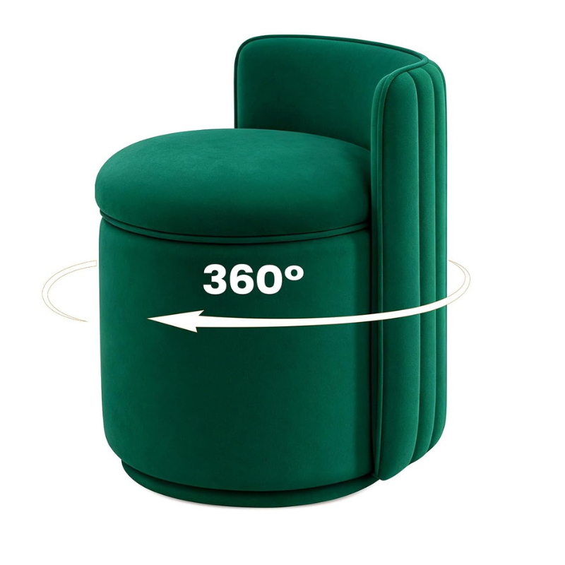Vanity Chair with Storage, 360° Swivel Velvet Makeup Stool with Wave Backrest, Modern Round Upholstered Closet Stool ,No Assembly for Bedroom, Dressing Room
