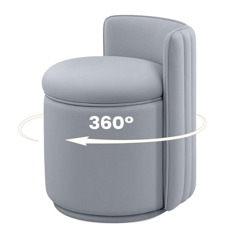 Vanity Chair with Storage, 360° Swivel Velvet Makeup Stool with Wave Backrest, Modern Round Upholstered Closet Stool ,No Assembly for Bedroom, Dressing Room