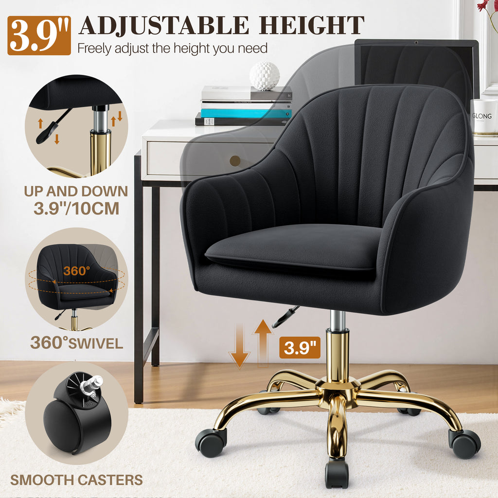 Vanity Chair with Wheels, Comfy Home Office Desk Chairs Adjustable Modern Velvet Makeup Vanity Chairs for Bedroom Living Room