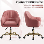 Vanity Chair with Wheels, Comfy Home Office Desk Chairs Adjustable Modern Velvet Makeup Vanity Chairs for Bedroom Living Room