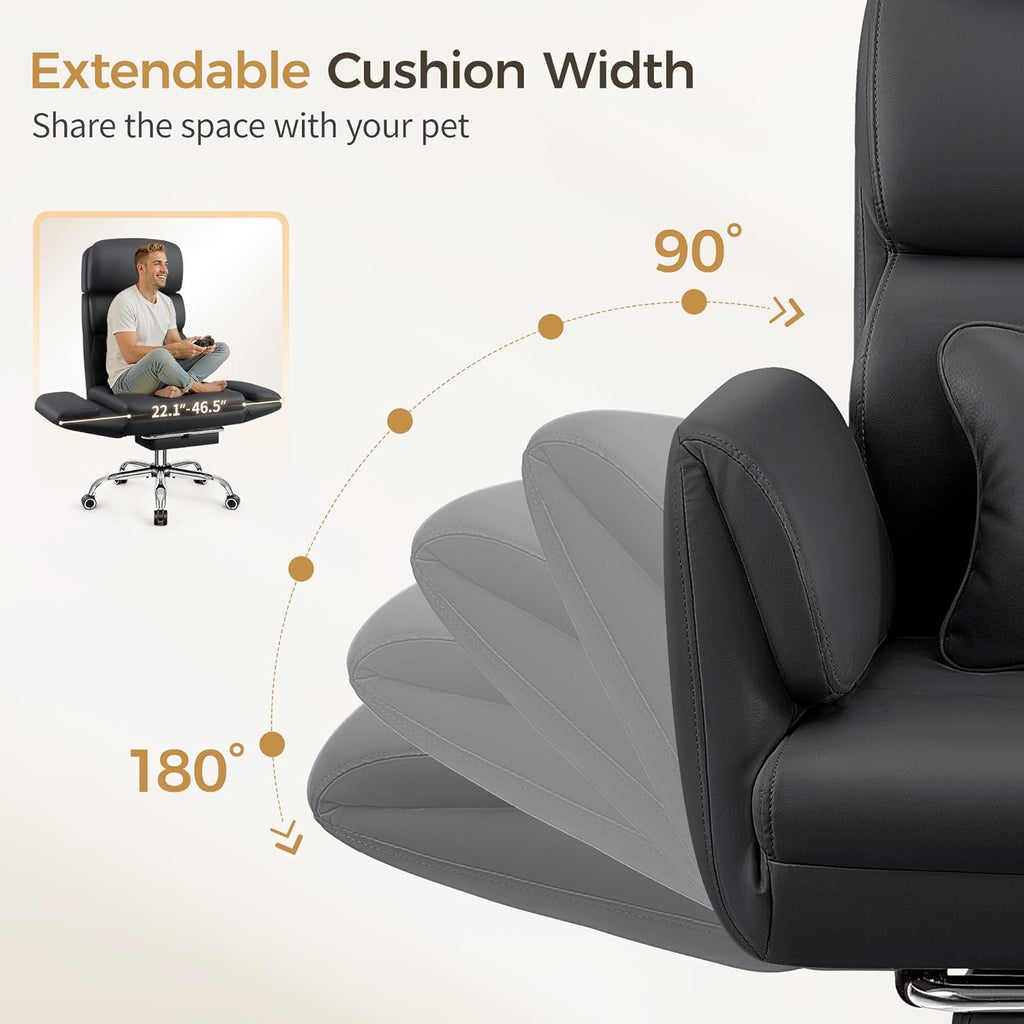 Big and Tall Office Chair 500LBS, Ergonomic High Back Leather Executive Chair, Reclining Swivel with Adjustable Armrests Lumbar Support Footrest
