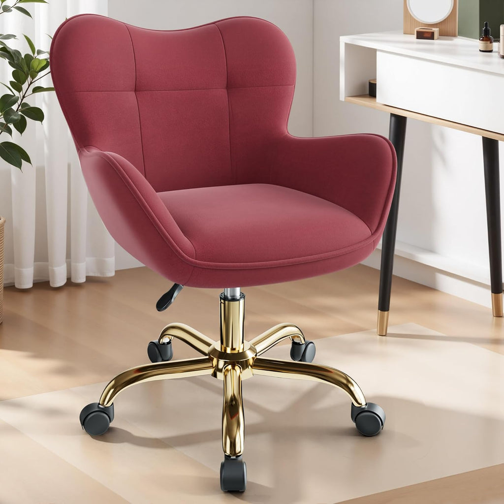Vanity Chair with Wheels, Cute Home Office Desk Chairs Adjustable Height for Living Bedroom