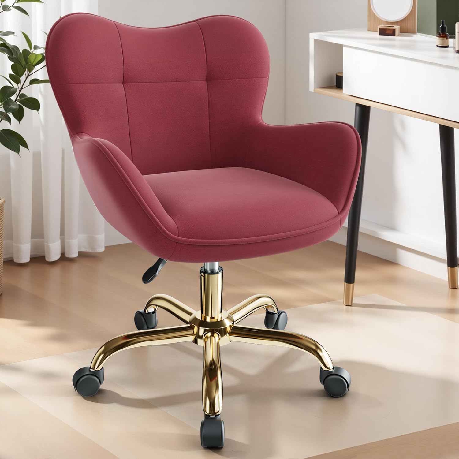 Vanity Chair with Wheels, Cute Home Office Desk Chairs Adjustable Height for Living Bedroom
