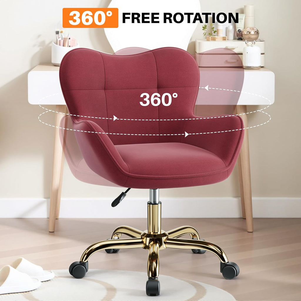 Vanity Chair with Wheels, Cute Home Office Desk Chairs Adjustable Height for Living Bedroom