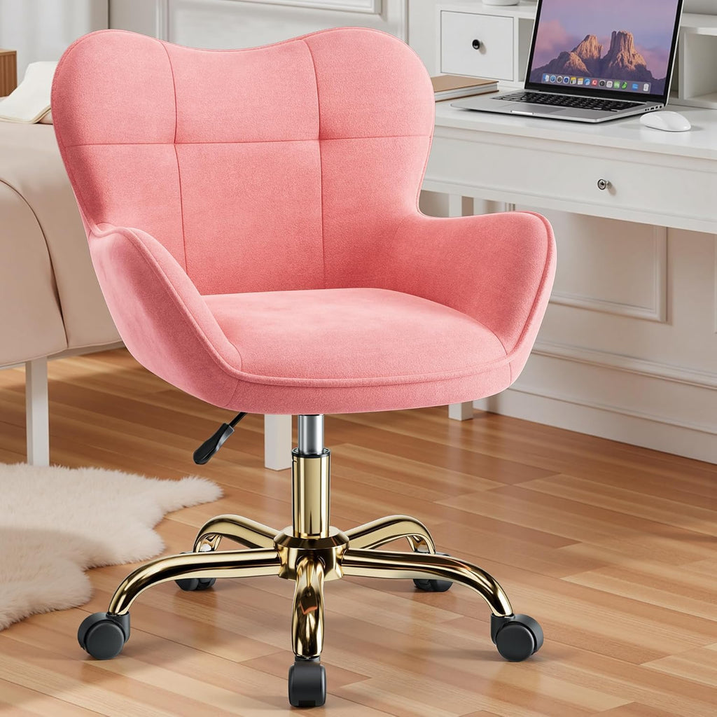 Vanity Chair with Wheels, Cute Home Office Desk Chairs Adjustable Height for Living Bedroom