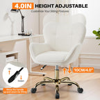 Vanity Chair with Wheels, Cute Home Office Desk Chairs Adjustable Height for Living Bedroom, Small Modern Fluffy Velvet Makeup Chair with Back for Girls