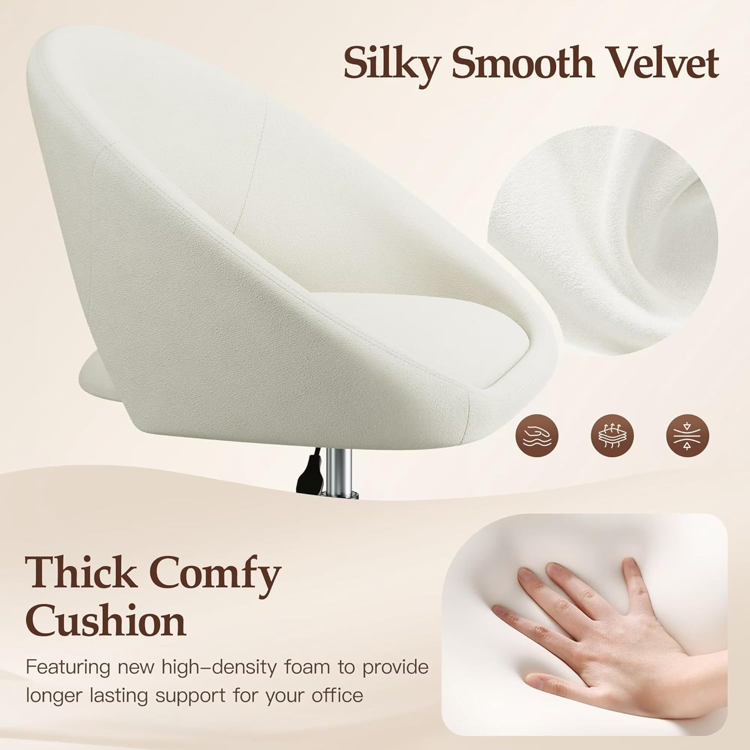 Vanity Chair with Wheels, Golden Titanium-Plated Home Office Chair 300LBS, Modern Velvet Swivel Makeup Chair 360°