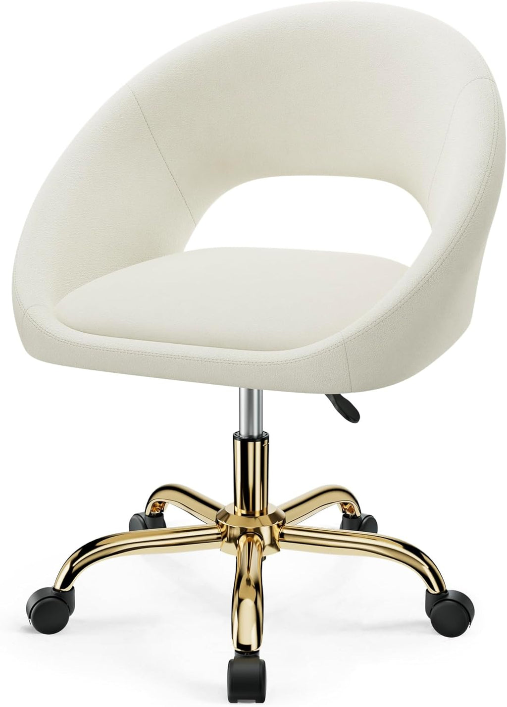 Vanity Chair with Wheels, Golden Titanium-Plated Home Office Chair 300LBS, Modern Velvet Swivel Makeup Chair 360°