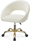 Vanity Chair with Wheels, Golden Titanium-Plated Home Office Chair 300LBS, Modern Velvet Swivel Makeup Chair 360°