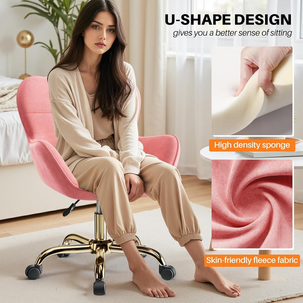Vanity Chair with Wheels, Cute Home Office Desk Chairs Adjustable Height for Living Bedroom