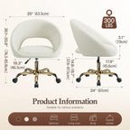 Vanity Chair with Wheels, Golden Titanium-Plated Home Office Chair 300LBS, Modern Velvet Swivel Makeup Chair 360°