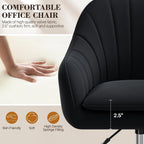 Home Office Desk Chair, Vanity Chair with Wheels, Adjustable Modern Velvet Makeup Chairs for Bedroom Living Room-Black (Silver Base)