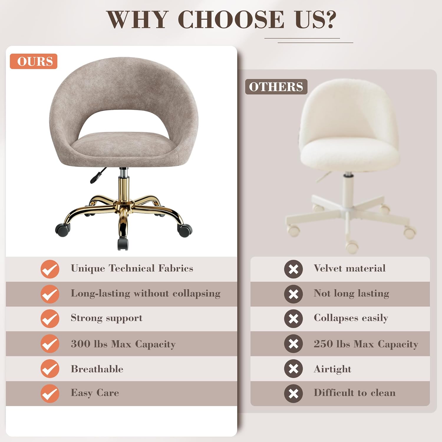 Vanity Chair with Wheels, Waterproof Modern Makeup Vanity Chairs with Back Adjustable Height