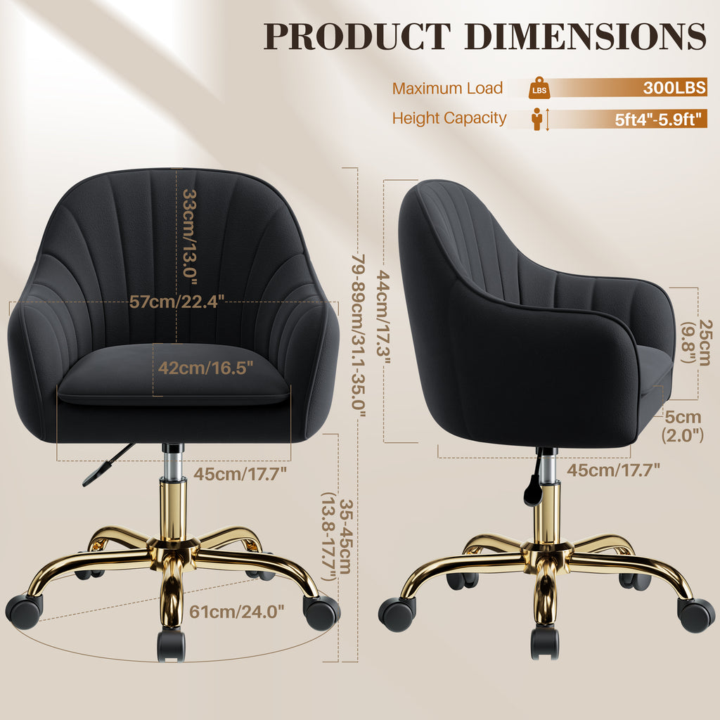Vanity Chair with Wheels, Comfy Home Office Desk Chairs Adjustable Modern Velvet Makeup Vanity Chairs for Bedroom Living Room