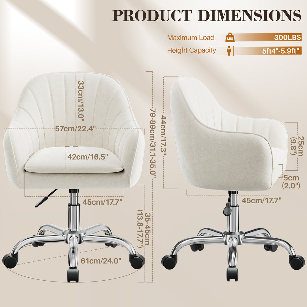 Vanity Chair with Wheels, Comfy Home Office Desk Chairs Adjustable Modern Velvet Makeup Vanity Chairs for Bedroom Living Room