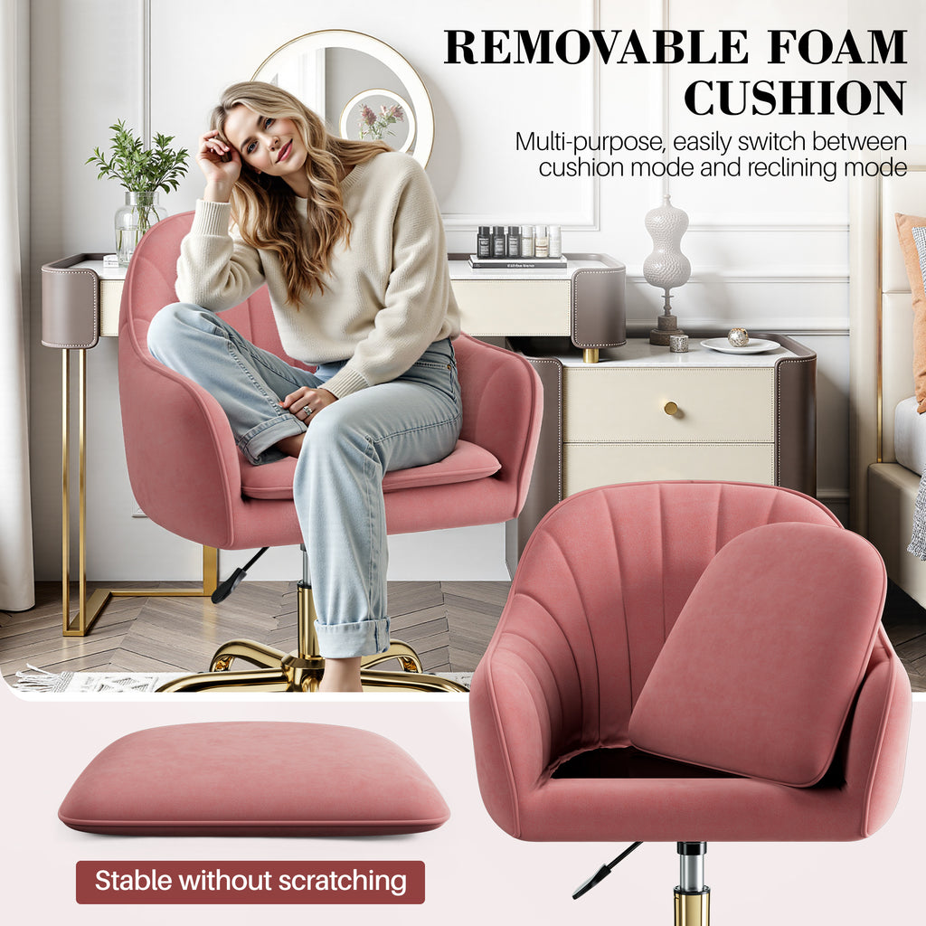 Vanity Chair with Wheels, Comfy Home Office Desk Chairs Adjustable Modern Velvet Makeup Vanity Chairs for Bedroom Living Room