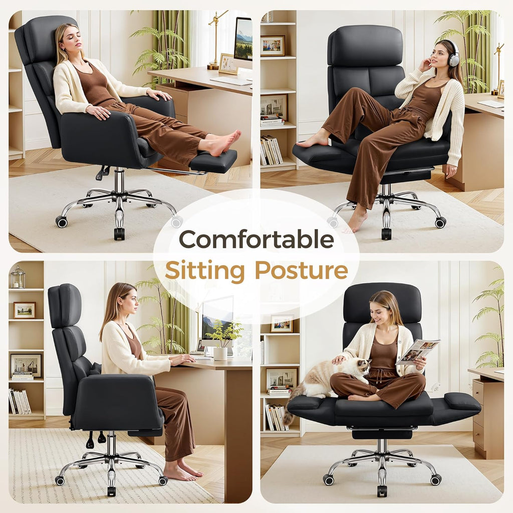 Big and Tall Office Chair 500LBS, Ergonomic High Back Leather Executive Chair, Reclining Swivel with Adjustable Armrests Lumbar Support Footrest