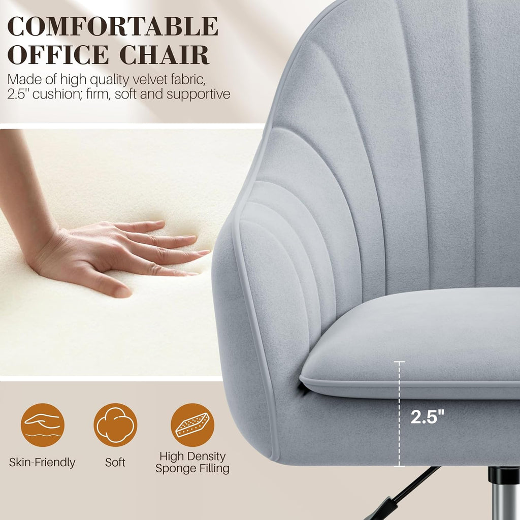 Vanity Chair with Wheels, Comfy Home Office Desk Chairs Adjustable Modern Velvet Makeup Vanity Chairs for Bedroom Living Room