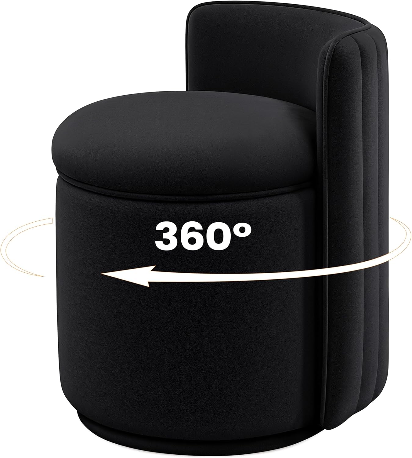 Vanity Chair with Storage, 360° Swivel Velvet Makeup Stool with Wave Backrest, Modern Round Upholstered Closet Stool ,No Assembly for Bedroom, Dressing Room