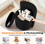 Vanity Chair with Storage, 360° Swivel Velvet Makeup Stool with Wave Backrest, Modern Round Upholstered Closet Stool ,No Assembly for Bedroom, Dressing Room 1