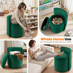 Vanity Chair with Storage, 360° Swivel Velvet Makeup Stool with Wave Backrest, Modern Round Upholstered Closet Stool ,No Assembly for Bedroom, Dressing Room