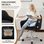 Home Office Desk Chair, Vanity Chair with Wheels, Adjustable Modern Velvet Makeup Chairs for Bedroom Living Room-Black (Silver Base)