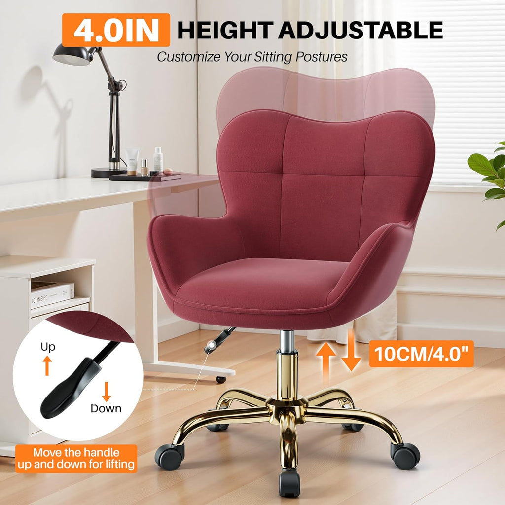 Vanity Chair with Wheels, Cute Home Office Desk Chairs Adjustable Height for Living Bedroom