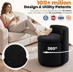 Vanity Chair with Storage, 360° Swivel Velvet Makeup Stool with Wave Backrest, Modern Round Upholstered Closet Stool ,No Assembly for Bedroom, Dressing Room 1