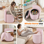 Vanity Chair with Storage, 360° Swivel Velvet Makeup Stool with Wave Backrest, Modern Round Upholstered Closet Stool, No Assembly for Bedroom, Dressing Room & Living Room