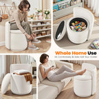 Vanity Chair with Storage, 360° Swivel Velvet Makeup Stool with Wave Backrest, Modern Round Upholstered Closet Stool ,No Assembly for Bedroom, Dressing Room